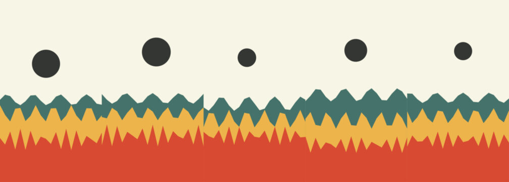 Abstract graphic design featuring layered jagged shapes and dark circles