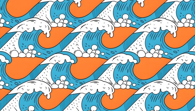 Groovy 1960s mid century modern pop art wave background in retro orange and turquoise palette