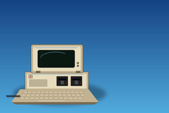Vintage Personal Computer with Retro CRT Monitor on Modern Background