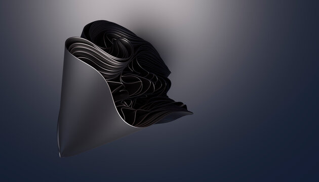 Digital 3d rendering of an abstract black folded layered shape