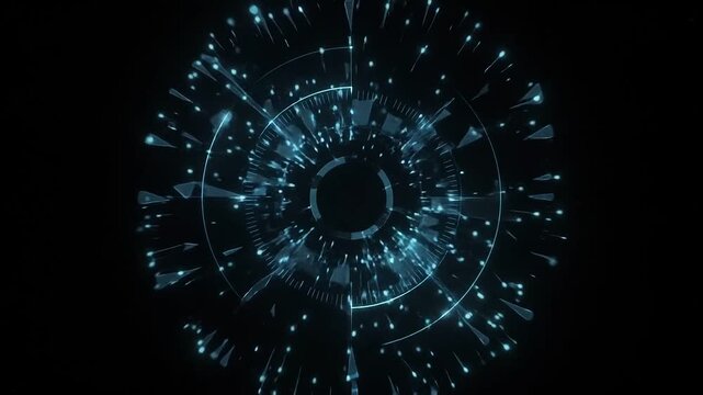Futuristic blue HUD ring element glowing on black background