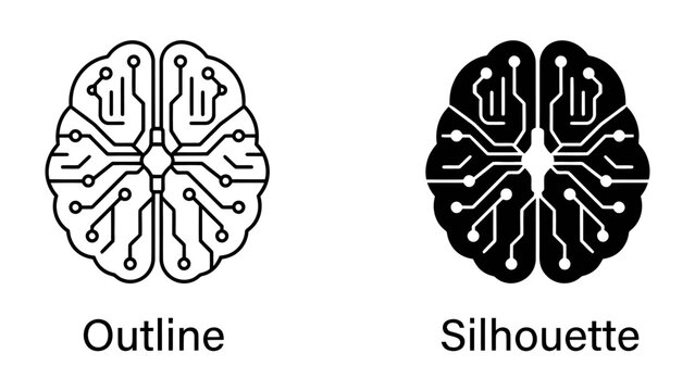 AI Brain Circuitry: A visual representation of artificial intelligence, showcasing a brain outline and silhouette composed of intricate circuit board patterns.