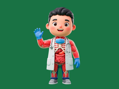 Adorable cartoon child dressed as a playful doctor in a colorful costume with medical accessories representing healthcare childhood innocence and nurturing professions symbolizing health awareness 
