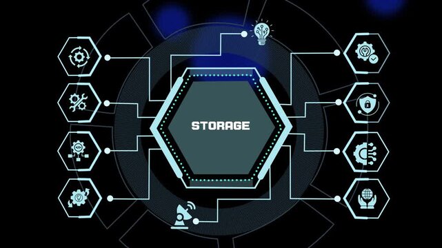 Digital Storage concept with futuristic enterprise infrastructure, secure data management, scalable cloud architecture and intelligent information systems.
