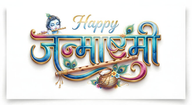 Krishan Janmashtami typography concept on background.