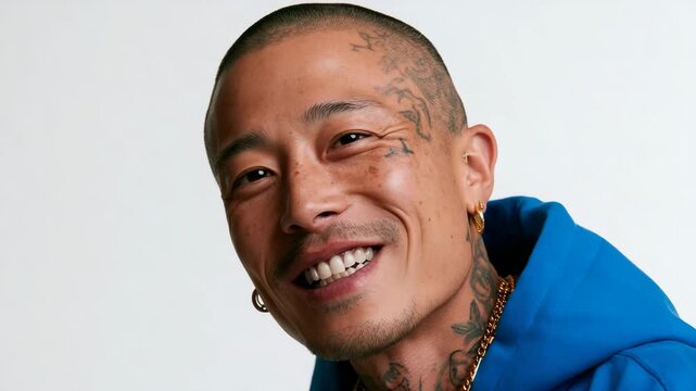 Young man smiling happy face