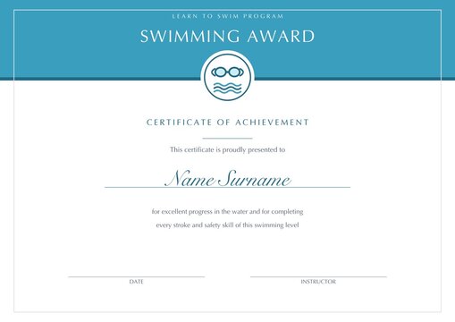 Swimming award certificate template swim lesson kids blank printable