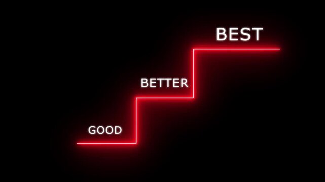 highlight staircase progress from good to better to best, glow line, continuous improvement, black background, excellence in personal or professional growth Winner Finance 4K Loop Motion Graphics.