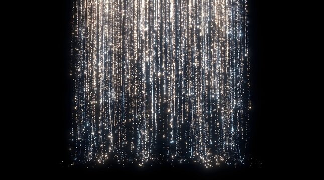 Dazzling abstract background of shimmering golden and silver glitter particles falling like a luminous curtain, creating a magical festive light effect for celebrations and elegant events