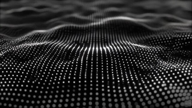 Technology data animation flows digital particle wave tracks. Monochrome data metrics measure secure cloud archives. Cyber information scripts loop database server logs.