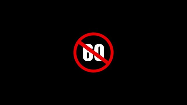 Speed Limit 60 Prohibition Road Sign Animation on Black Background