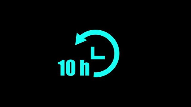 10 Hours Timer Clock Icon Animation on Black Background