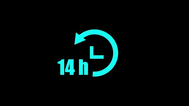 14 Hours Timer Clock Icon Animation on Black Background