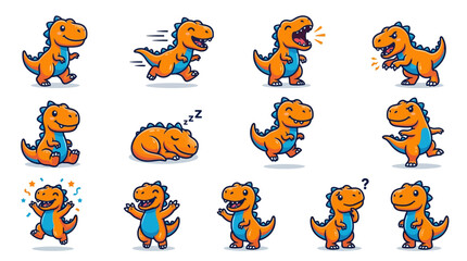 Fototapeta premium Cartoon dinosaur emoticon expressions variety.
