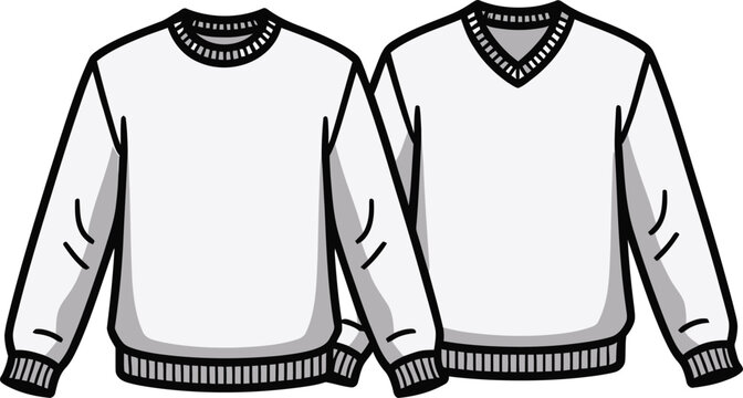 Cad technical black and white of three men's dress shirts with collars and buttons sleeve cuff