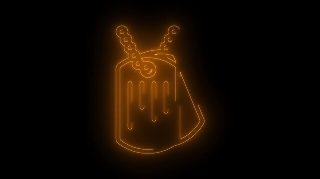 Futuristic Glowing Orange Neon Line Art Military Dog Tags Identification Emblem Animation Motion Graphics Isolated on Dark Black Background for Gaming, Technology, Cyberpunk, and Sci-Fi Overlay Design