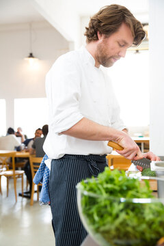 Cook of a bistro preparing food in the kitchen