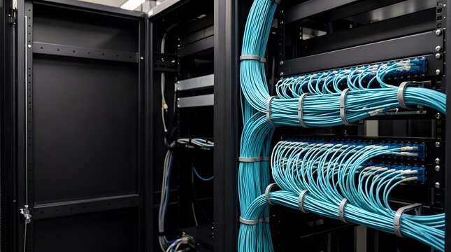 organized fiber optic cable management system inside enterprise network cabinet supporting high performance structured cabling infrastructure