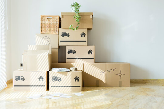 Cardboard boxes in new home