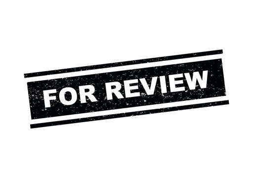 Black rectangular rubber stamp with the text for review in a vintage style isolated on transparent background