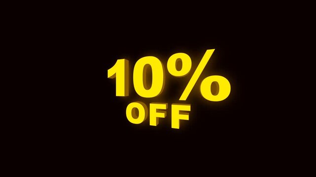 10 percent off 3D golden text animation, luxury glowing discount sale promotion seamless loop overlay