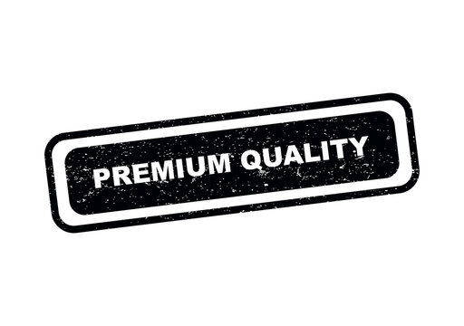 Premium quality black rectangular rubber stamp seal with distressed texture effect isolated on transparent background