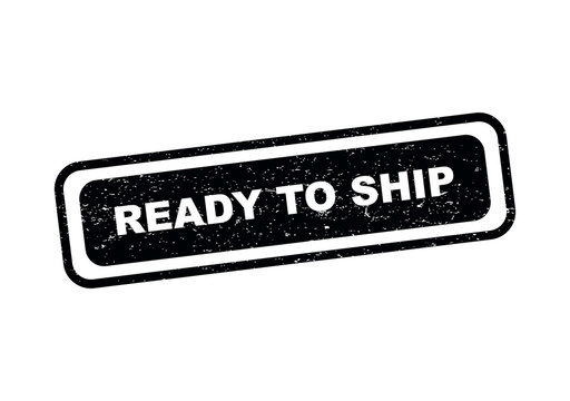 Ready to ship black grunge rubber stamp icon with a vintage distressed texture isolated on transparent background