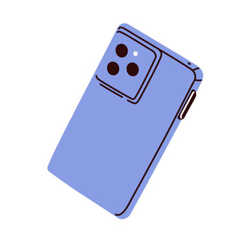 Smartphone back rear view with triple camera. Mobile smart phone, digital device, electronic cell gadget, technology. Cellphone with case. Flat vector illustration isolated on white background