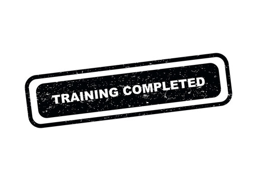Training completed grunge rubber stamp icon with black ink texture design isolated on transparent background