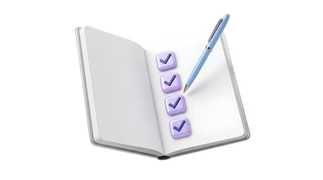 Open notebook with to-do list checklist and pen on white background notebook checklist checkbox planning organization productivity management