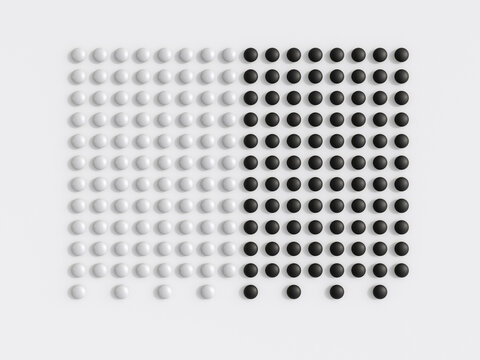 The 3D rendering shows a black and white sphere grid pattern