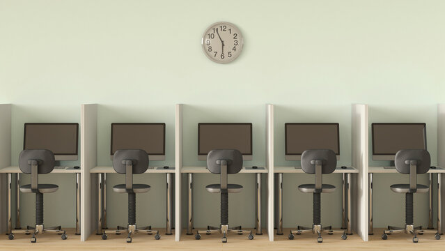 Row of computer workplaces