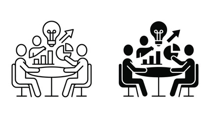 Fototapeta premium Business brainstorming and strategy planning meeting icon with brainstorming