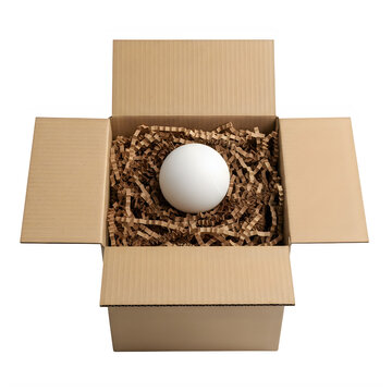White gift egg in a brown cardboard box