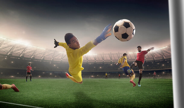 Football game moment with goalkeeper