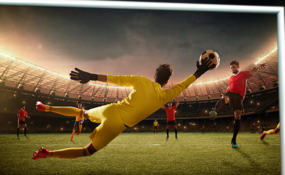 Football game moment with goalkeeper