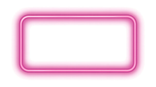 Pink neon glowing frame isolated on white. Rectangular light border for design projects.