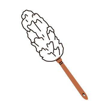 Feather duster. Cleaning dusting tool with handle and fluffy brush. Soft dust equipment, household clean item. Domestic cleanup accessory. Flat vector illustration isolated on white background