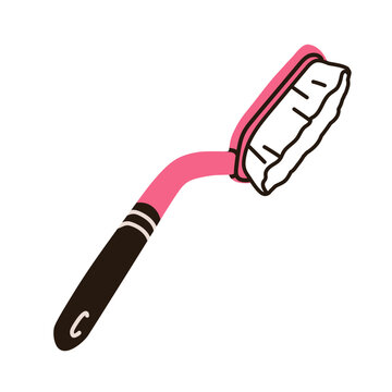 Scrub brush with angled handle for grout cleaning. Detailing clean tool. Household cleanup accessory. Domestic scrubbing tidying equipment. Flat vector illustration isolated on white background