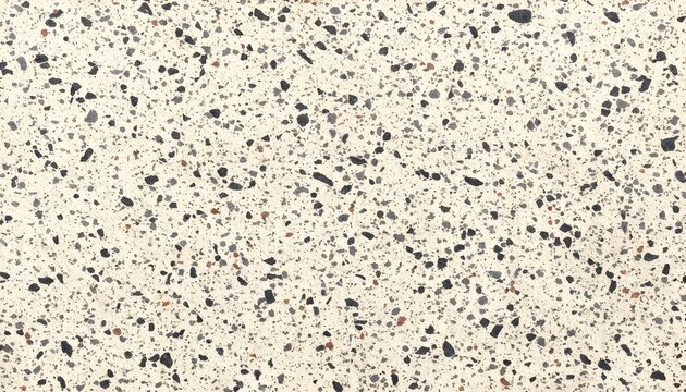 Close up top view of beige terrazzo surface with black and grey stone aggregate chips