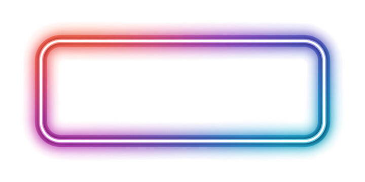 Neon glowing rectangular frame. Abstract light border isolated on transparent background.