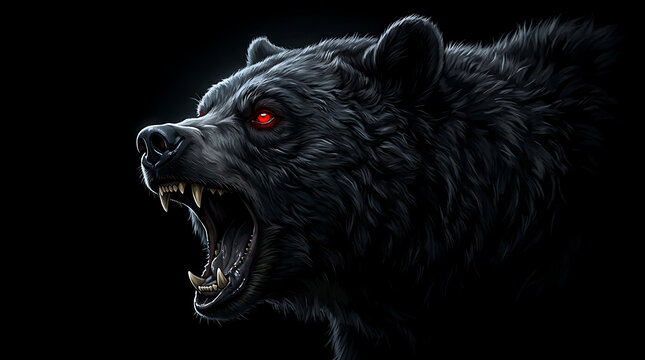Fearsome Black_bear_with_red_eyes roars menacingly, a powerful beast of the wild with fiery gaze