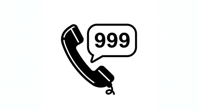 Black telephone receiver with speech bubble showing number 999
