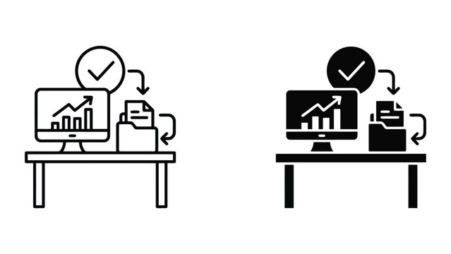 Data analysis reporting with checkmark and folder icon set analysis document