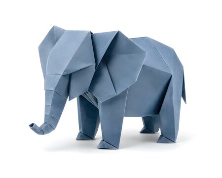 Paper Origami Elephant Isolated on White Background