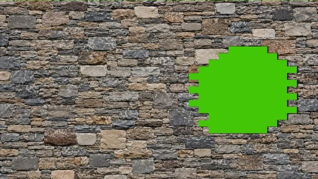 Brick Wall Hole Break Green Screen Effect | Stone Wall Impact Reveal Green Screen | Brick Wall Destruction Chroma Key | Wall Explosion Reveal for Video Editing HD 4K