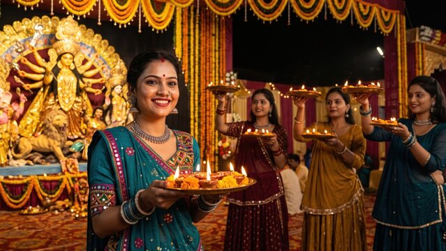 Community Navratri Aarti &ndash; Women Worshipping Maa Durga Together
