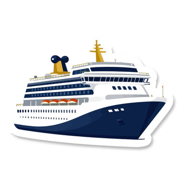 Large luxury cruise ship vector illustration on white background, modern ocean liner icon with multiple decks and lifeboats, elegant nautical vessel design for travel and vacation concept