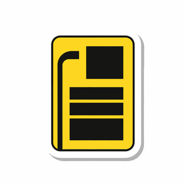 Vector icon of a modern smartphone with blank screen and vertical line symbol on yellow background, representing mobile communication, digital technology, or mobile application interface