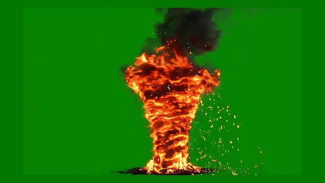 Realistic Fire Tornado Vortex with Sparks and Smoke on Green Screen Special Effect
